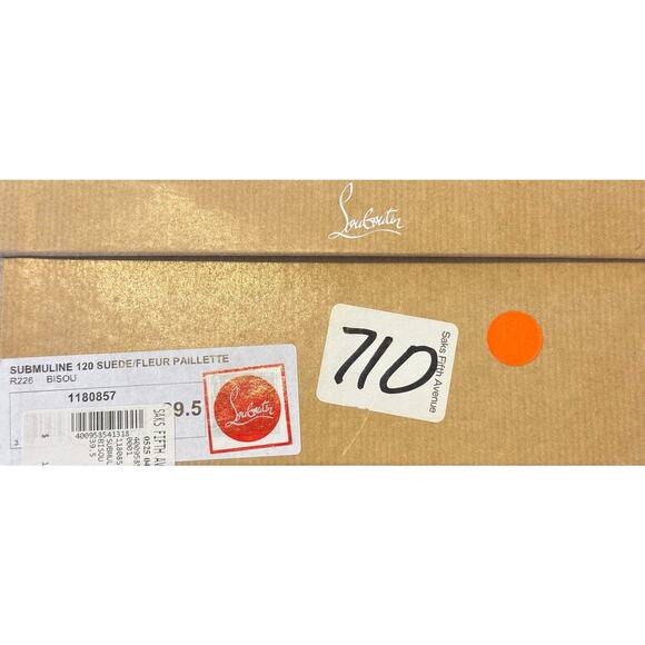 Christian Louboutin NIB Submuline 120 Coral Suede Paillette Heels Mules Sandals - Picture 7 of 7